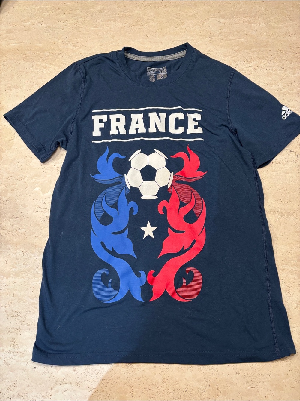 adidas Limited Edition Navy Tee with Red & Blue France World Cup Soccer Graphic